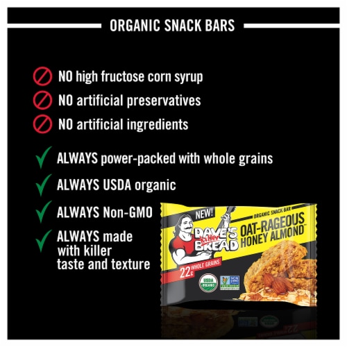 Dave's Killer Bread Oat-Rageous Honey Almond Organic Snack Bars, Individually Wrapped Snack Bar Perspective: top