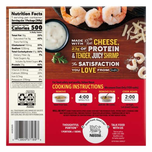 Stouffer's Mac-Fulls Creamy Garlic Shrimp Mac and Cheese Bowl Frozen Meal Perspective: top