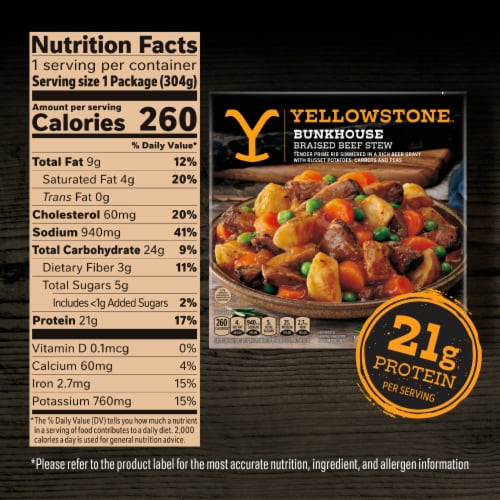 Yellowstone Braised Beef Stew Tender Prime Rib in Beer Gravy Russet Potatoes Carrots & Peas Frozen Perspective: top