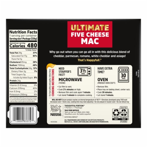 Stouffer's Ultimate Five Cheese Mac Frozen Meal Perspective: top