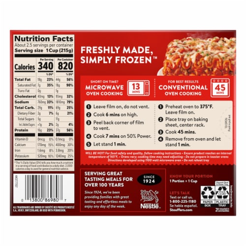 Stouffer's® Large Size Meat Lovers Lasagna Frozen Meal Perspective: top