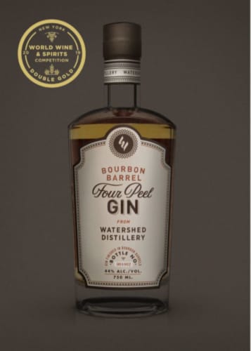 Watershed Bourbon Barrel Four Peel Distilled Gin Perspective: top