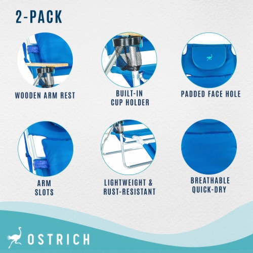 Ostrich Deluxe 3N1 Lightweight Outdoor Lawn Beach Lounge Chair w/ Footrest, Blue Perspective: top