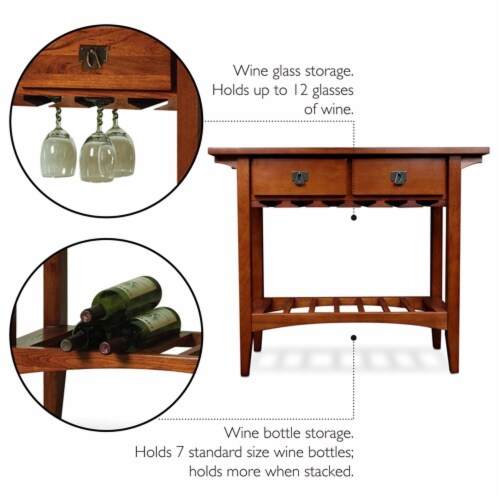 Leick Furniture Wood Mission Wine Table with Storage Drawers in Russet Oak Perspective: top