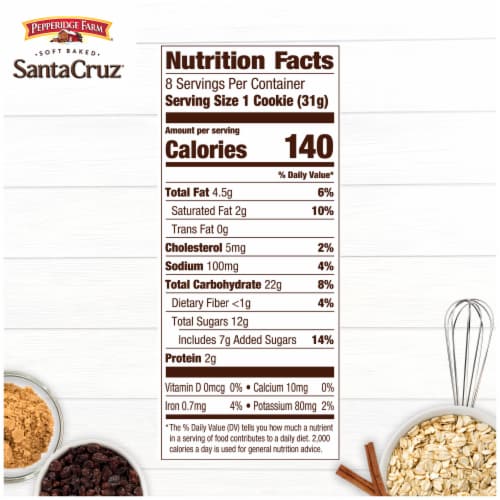 Pepperidge Farm® Santa Cruz Soft Baked Oatmeal Raisin Oatmeal Cookies Perspective: top