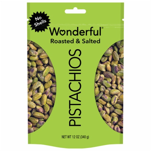 Wonderful Pistachios, No Shells Roasted & Salted Nuts, 12 Ounce Bag Perspective: top