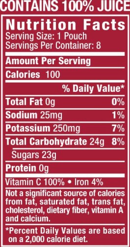 Mott's 100% Apple Cherry Juice Pouches Perspective: top