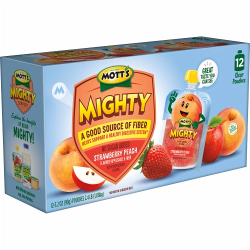 Mott's Mighty No Sugar Added Strawberry Peach Applesauce Pouches Perspective: top