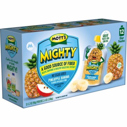 Mott's Mighty No Sugar Added Pineapple Banana Applesauce Pouches Perspective: top