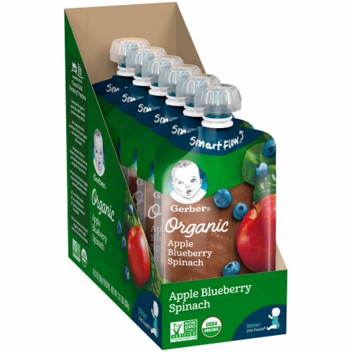 Gerber Organic 2nd Foods Apple Blueberry & Spinach Baby Food Pouches 6 Count Perspective: top