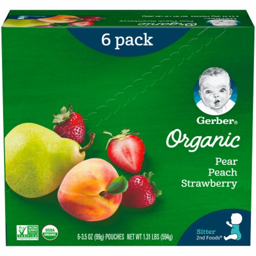 Gerber Organic 2nd Foods Fruit Pears Peaches & Strawberries Baby Food Perspective: top