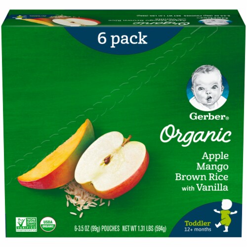 Gerber Organic 2nd Foods Apple Mango Brown Rice with Vanilla Baby Food Perspective: top