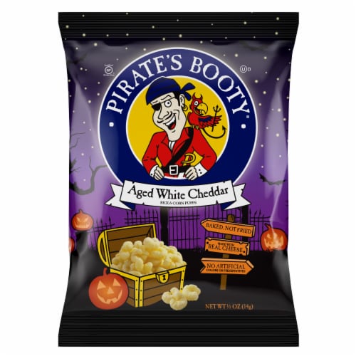 Pirate's Booty Aged White Cheddar Baked Rice & Corn Puffs Halloween Lunch Bags Perspective: top