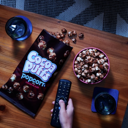 Cocoa Puffs Chocolate Popcorn Snack with Cocoa Glaze Sweet Flavored Party Snack Bag Perspective: top