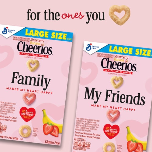 General Mills Strawberry Banana Cheerios Happy Heart Shapes Large Size Cereal Perspective: top