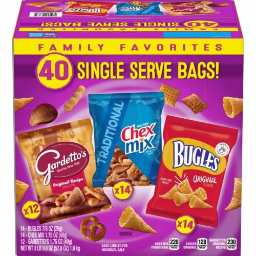Bugles, ChexMix and Gardetto Variety Pack (40 Count) Perspective: top