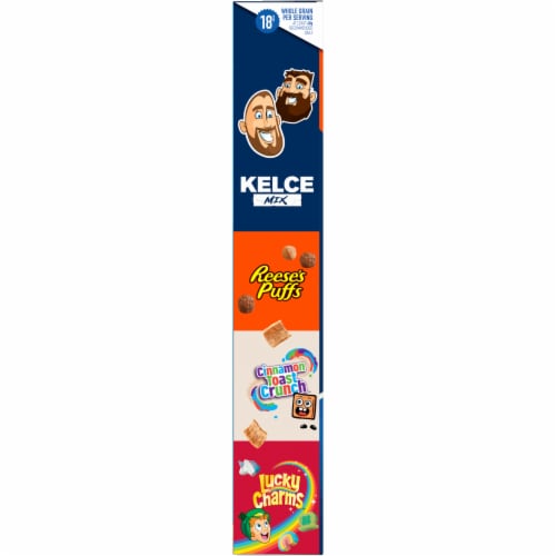 Kelce Mix Cereal with REESE'S PUFFS Cinnamon Toast Crunch & Lucky Charms Perspective: top