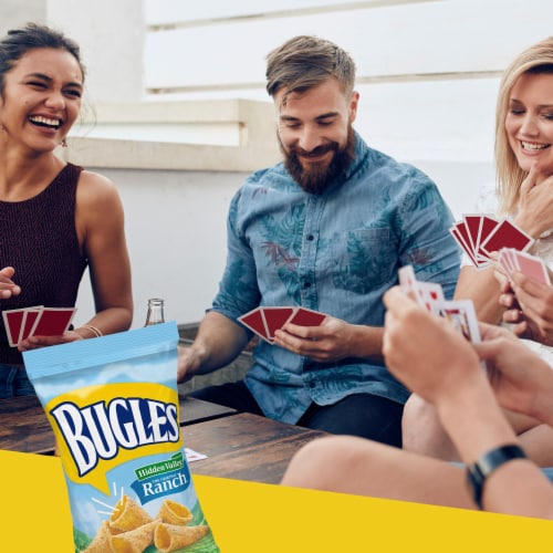 Bugles Crispy Corn Snacks Hidden Valley Ranch Flavor Snack Bag Perspective: top