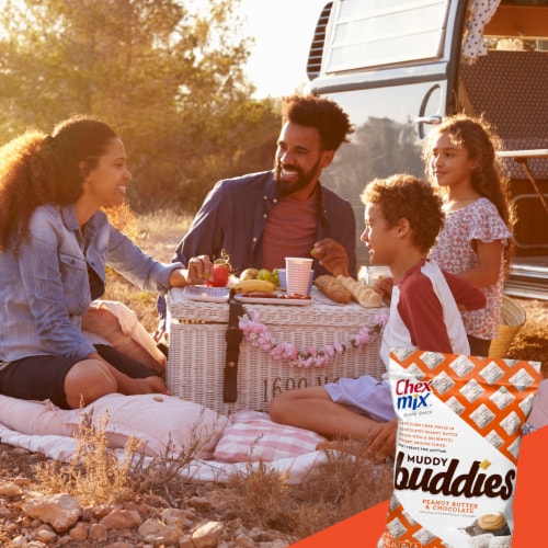 Chex Mix Peanut Butter and Chocolate Muddy Buddies Individual Lunch Box Snack Bag Perspective: top