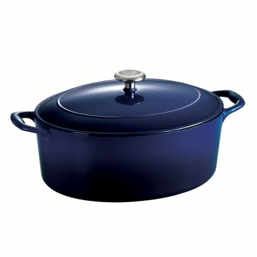 Tramontina Gourmet Covered Oval Cast Iron Dutch Oven - Gradated Cobalt Perspective: top