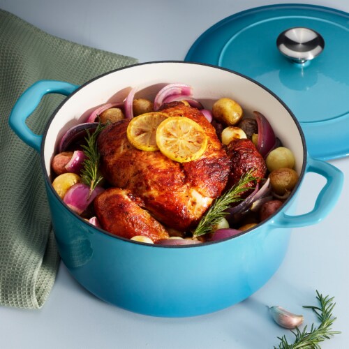 Tramontina Gourmet Covered Round Cast Iron Dutch Oven - Medium Blue Perspective: top