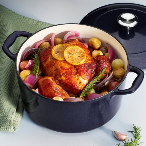 Tramontina Gourmet Covered Round Cast Iron Dutch Oven - Dark Blue Perspective: top