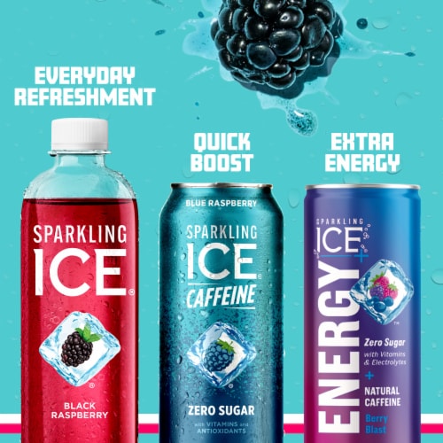 Sparkling Ice® Caffeinated Blue Raspberry Flavored Sparkling Water Can Perspective: top