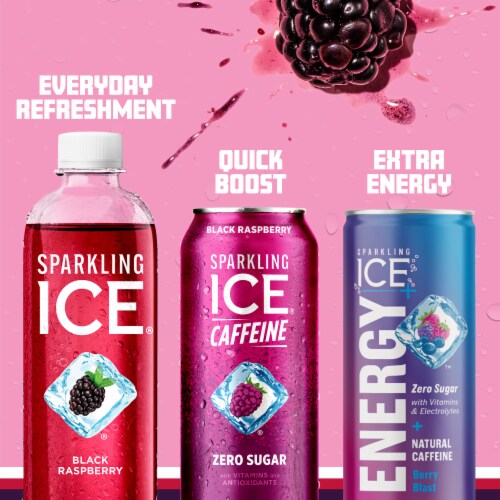 Sparkling Ice® Caffeinated Black Raspberry Flavored Sparkling Water Can Perspective: top