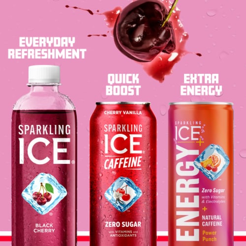 Sparkling Ice +Caffeine Zero Sugar Cherry Vanilla Sparkling Water Perspective: top