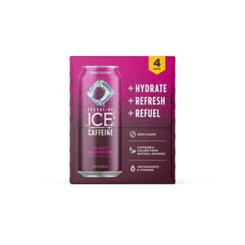 Sparkling Ice® Caffeinated Black Raspberry Flavored Sparkling Water Cans Perspective: top