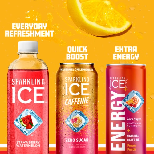 Sparkling Ice +Caffeine Zero Sugar Watermelon Lemonade Sparkling Water Perspective: top