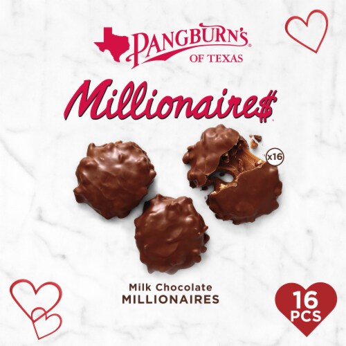 PANGBURN'S Millionaires Valentine's Day Milk Chocolate Pecans and Honey Caramel Heart Gift Box Perspective: top