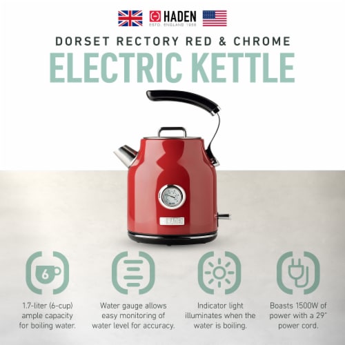 Haden Dorset Stainless Steel Cordless Electric Kettle - Red Perspective: top
