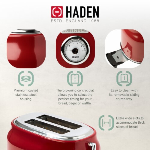 Haden Dorset Stainless Steel 2-Slice Toaster - Red Perspective: top