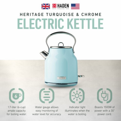 Haden Heritage Stainless Steel Cordless Electric Kettle - Turquoise Perspective: top