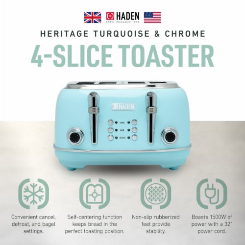 Haden Heritage 4-Slice Wide Slot Toaster -Turquoise Perspective: top
