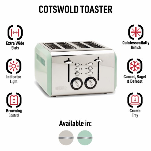Haden Cotswold 4-Slice Wide Slot Toaster - Sage Green Perspective: top