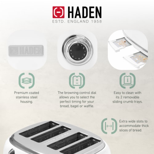 Haden Heritage 4-Slice Wide Slot Toaster - Ivory White Perspective: top