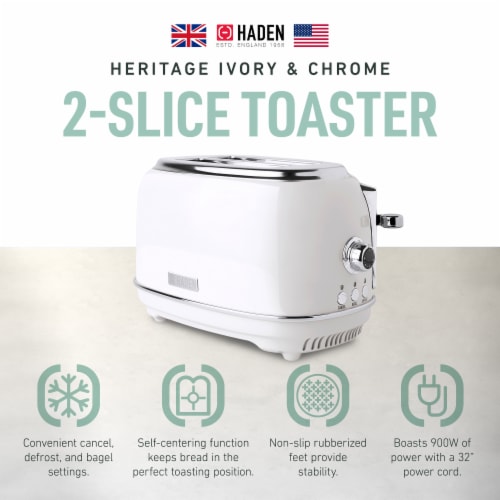 Haden Heritage Stainless Steel 2-Slice Toaster - Ivory White Perspective: top