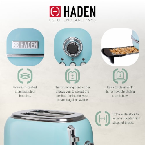 Haden Heritage 2-Slice Wide Slot Toaster - Turquoise Perspective: top