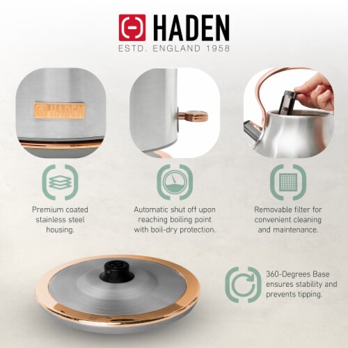 Haden Heritage 1.7L Stainless Steel Body Retro Electric Kettle, Steel