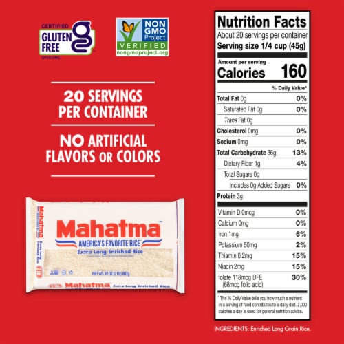 Mahatma Gluten-Free Extra Long Grain White Rice Perspective: top