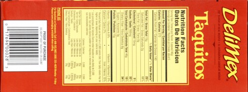 Delimex Beef Taquitos Frozen Appetizers 25 Count Perspective: top