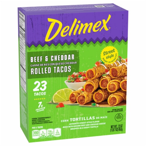 Delimex Beef & Cheddar Corn Rolled Tacos Frozen Snacks Perspective: top