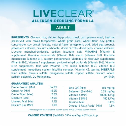 Purina ONE LiveClear Allergen-Reducing Adult Dry Cat Food Dry Formula Real Chicken Perspective: top