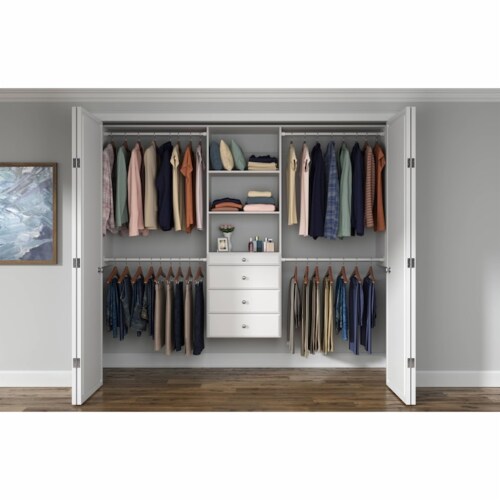 Easy Track Deluxe Tower Closet Storage Organizer with Shelves and Drawers White 4 Piece Mariano s