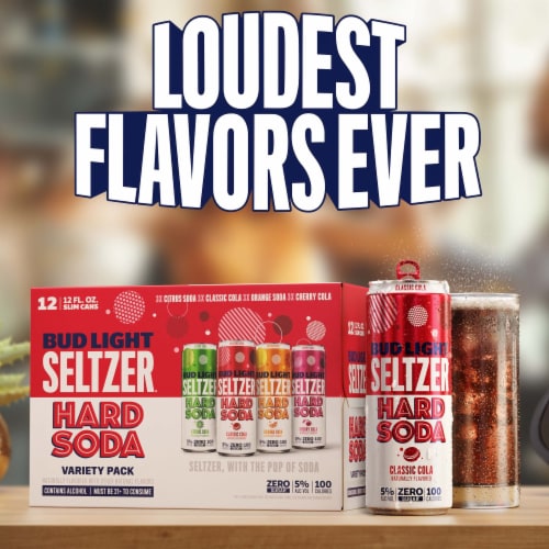 Bud Light Hard Seltzer Citrus & Cola & Orange & Cherry Cola Hard Soda Variety Pack Gluten Free Perspective: top