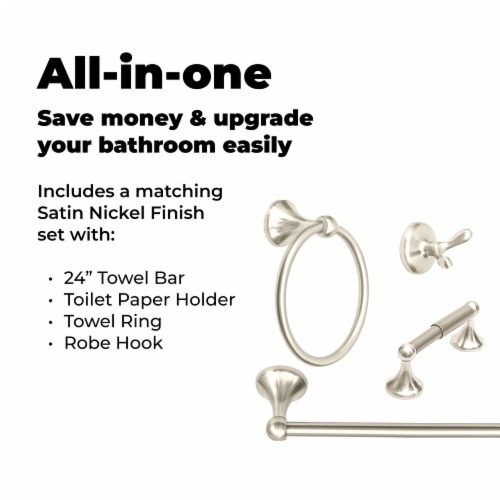 WholesalePlumbing 4-Piece Bathroom Hardware Accessory Set with 24  Towel Bar - Satin Nickel Perspective: top