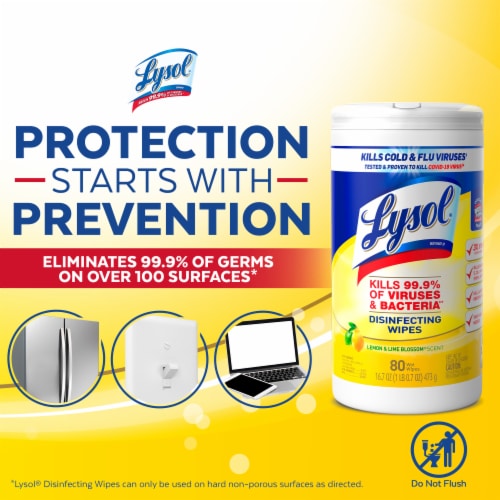 Lysol Disinfectant Multi-Surface and Antibacterial Lemon and Lime Blossom Cleaning Wipes Perspective: top