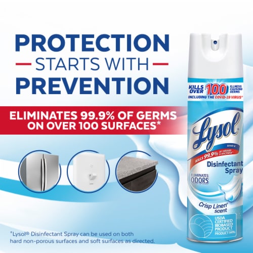 Lysol Disinfectant Spray, Sanitizing  Antibacterial Spray, Crisp Linen, 19 oz Perspective: top